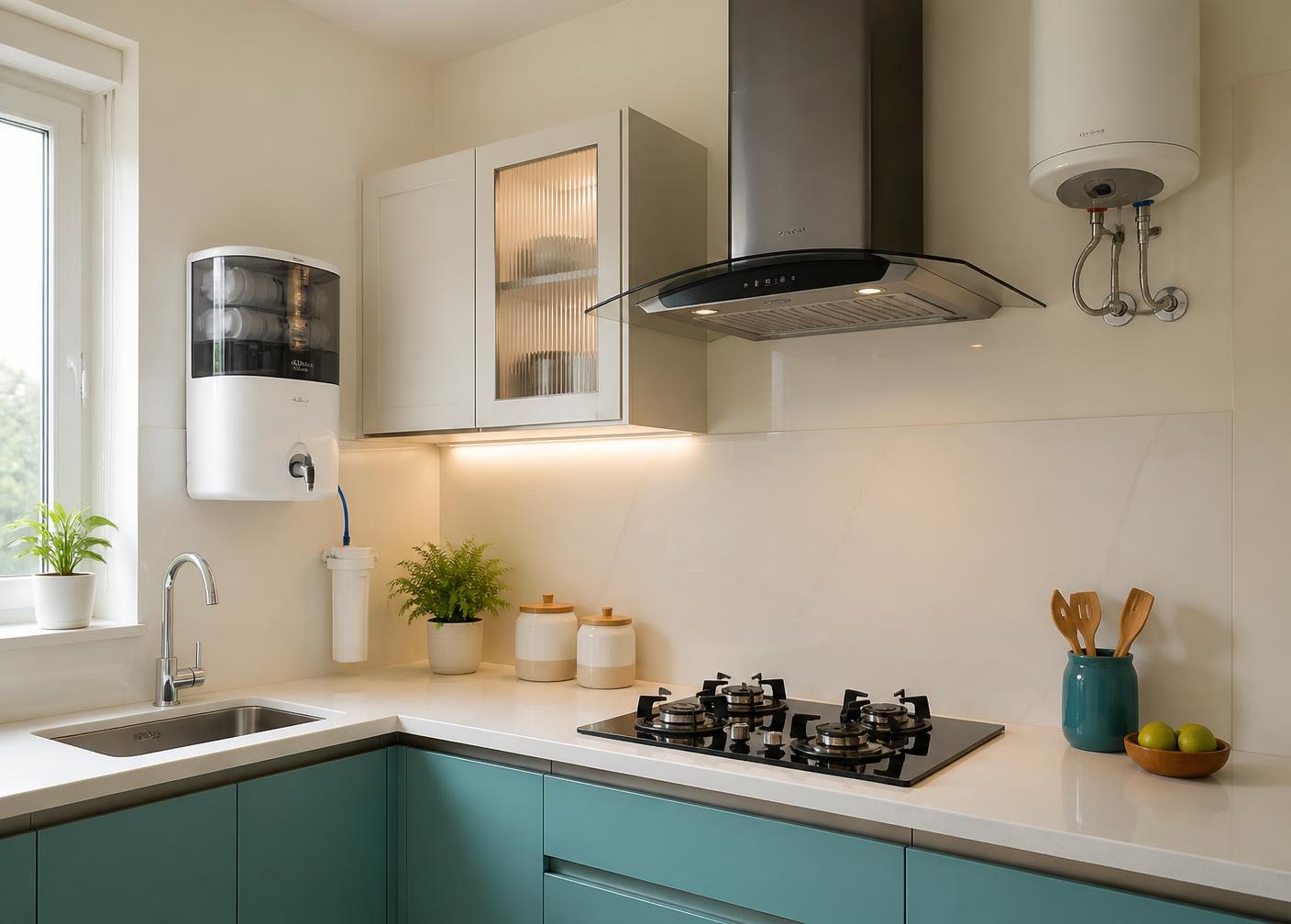 Home water and kitchen appliances arranged neatly for selection